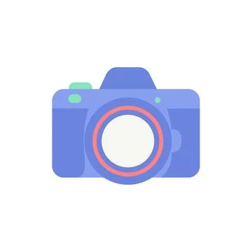 Blue digital camera vector icon with red lens circle design Ilustración de archivo