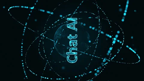 Blue digital chat AI logo with particle ring circle rotation and ai technology Stock Footage 265996527