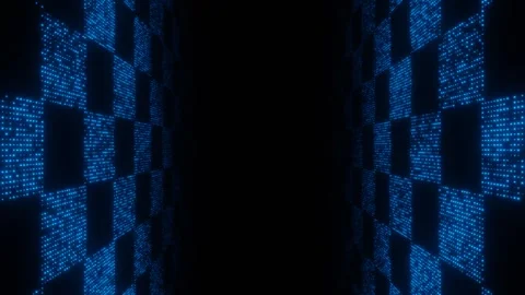 Blue digital checker tunnel loop animation background Stock Footage 266838140