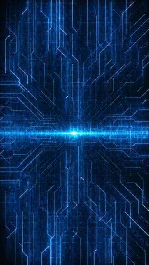 Blue Digital Circuit Network Converging at Central Data Node Stock-Footage 341366415