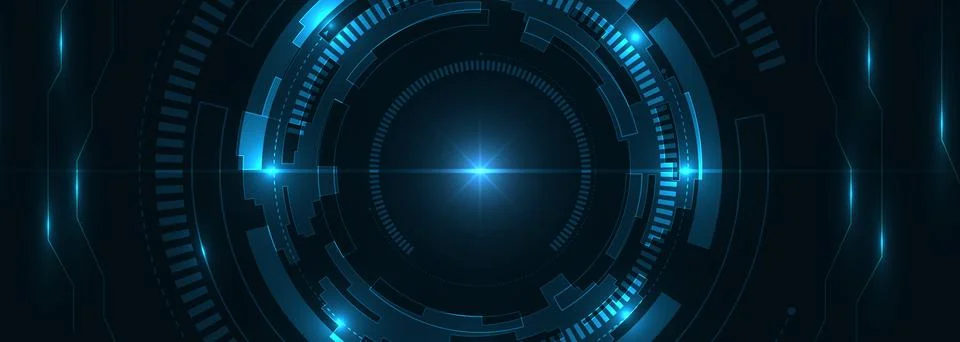 Blue digital circular hud technology background, evocative futuristic interface Stockillustratie