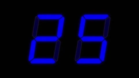 Blue digital clockface with 2 digits. 30 seconds digital countdown. Blue digits Stockbeeldmateriaal 331093789