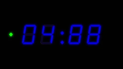 Blue digital clockface with 4 digits and green dot. 30 seconds digital timer 스톡 동영상 331048486