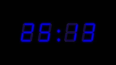 Blue digital clockface with 4 digits. 30 seconds digital timer. Blue digits on Video stock 331048949