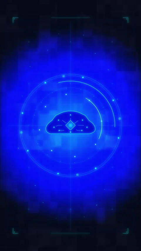 Blue digital cloud computing data icon with glowing interface circles for n.. Stock Footage 348325323