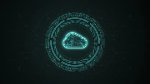 Blue digital cloud computing logo and data stroage system Video stock 237875501