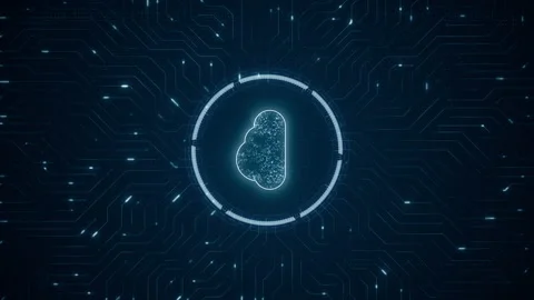 Blue digital cloud computing logo and futuristic technology circle HUD Stock Footage 238917423