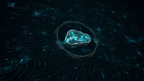 Blue digital cloud computing logo with big data backup and data storage Stock Footage 242524758