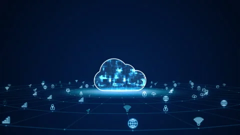 Blue digital cloud computing logo with futuristic technology Stock Footage 248369579