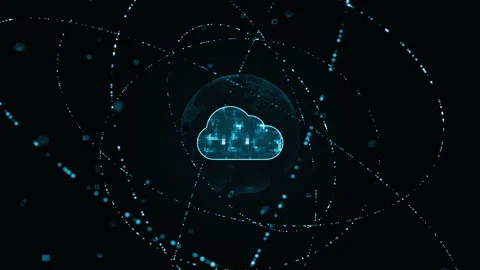 Blue digital cloud computing logo with particle ring circle rotation Stock Footage 252524794