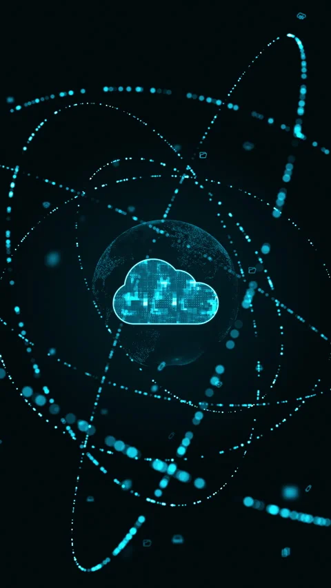 Blue digital cloud computing logo with particle ring circle Stock Footage 275350165