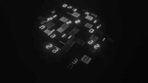 Blue Digital Code On Cubes Abstract Input Process Close-Up Light BW Spread. Stock Footage 145680702