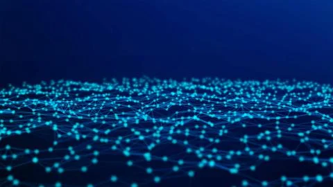 Blue digital computer data and network connection triangle lines and spheres  イラスト素材