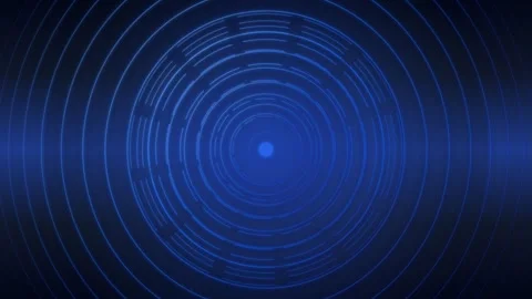 Blue digital concentric circles radiating on dark background. 4K Stock Footage 341847249