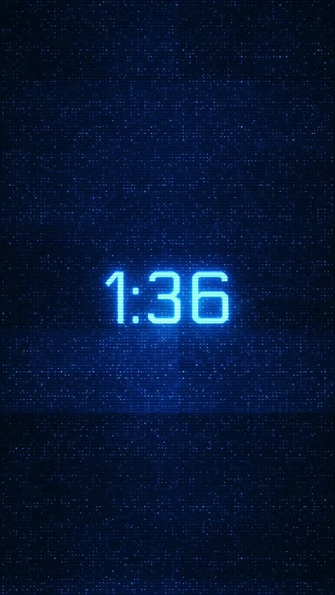 Blue digital countdown time display glowing colon digits, scan line texture, and Stock Footage 340565803