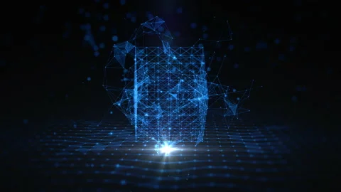 Blue Digital Cube Circle Rotation, Technology and Metaverse Stock-Footage 201525042