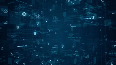 Blue digital cyberspace and technology icon with program code levitation Stock Footage 219560739