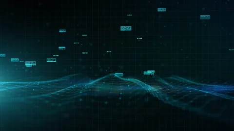 Blue Digital Cyberspace Digital data network connections, Wave flowing with l Video stock 141891615