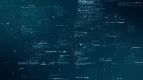 Blue digital cyberspace with program code on map background technology Stock Footage 169399480