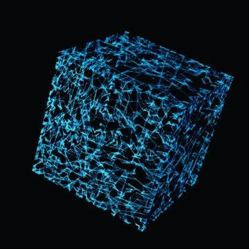 Blue digital data and network connection box isolated on black background for 스톡 일러스트