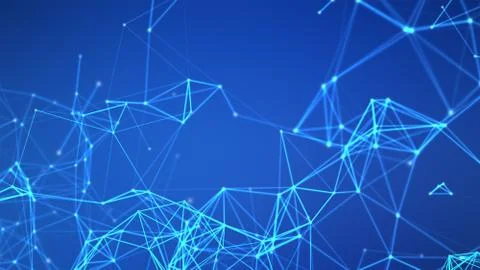 Blue digital data and network connection triangle lines and spheres in futuri イラスト素材