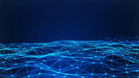 Blue digital data and network connection triangle lines and spheres in futuri イラスト素材