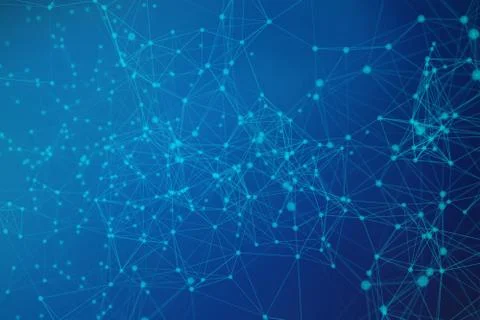 Blue digital data and network connection triangle lines and spheres in futuri Illustrazione stock