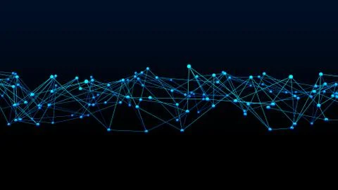 Blue digital data and network connection triangle lines and spheres in techno Stock Photos