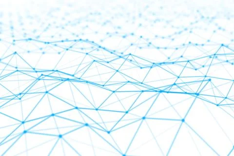 Blue digital data and network connection triangle lines and spheres in futuri Stock Photos