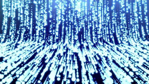 Blue digital data flow. particles streaks with bright neon rays, glowing line Stockbeeldmateriaal 218378992