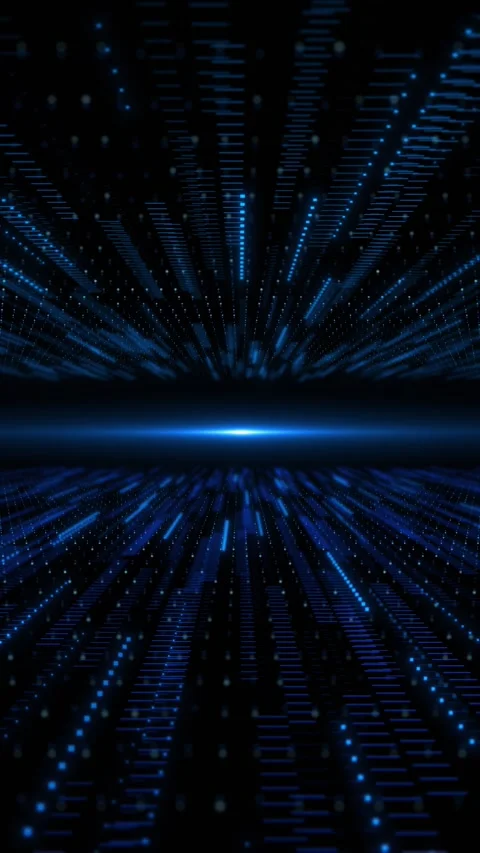Blue digital data horizon background with glowing line arrays, mirrored particle Stock Footage 340550129