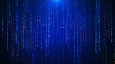 Blue digital data rain background with vertical glowing streams, gold highlights Stock Footage 333860655