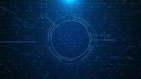 Blue digital data ring interface circular HUD lines, floating numbers, letters Stock Footage 334124851