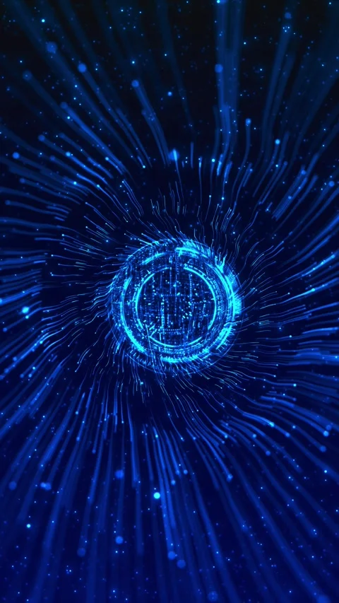 Blue Digital Data Sphere with Streaming Network Lines Video stock 341365716