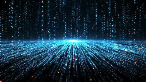 Blue Digital Data Stream Horizon with Glowing Rising Binary code Stock Footage 329676719