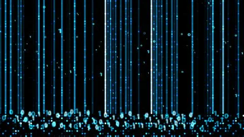 Blue Digital Data Stream with Matrix Effect on Black Background 스톡 일러스트