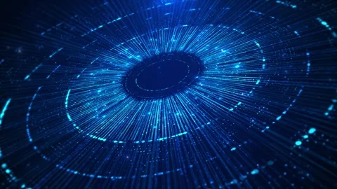 Blue digital data tunnel background radial light beams, dotted rings, and fast f Stock Footage 340413853