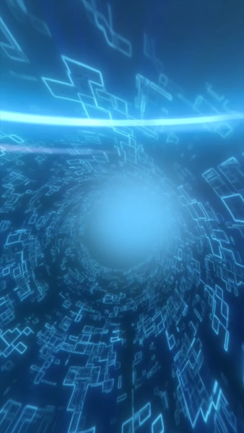 Blue digital data tunnel with glowing circuit shapes forming futuristic cyb.. Stock Footage 328591296