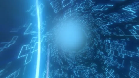 Blue digital data tunnel with glowing circuit shapes Stock Footage 329665619