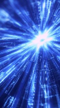 Blue digital data tunnel with glowing light streaks and particles, futurist.. Stock Illustration