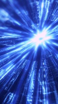 Blue digital data tunnel with glowing light streaks and particles, futurist.. Illustrazione stock