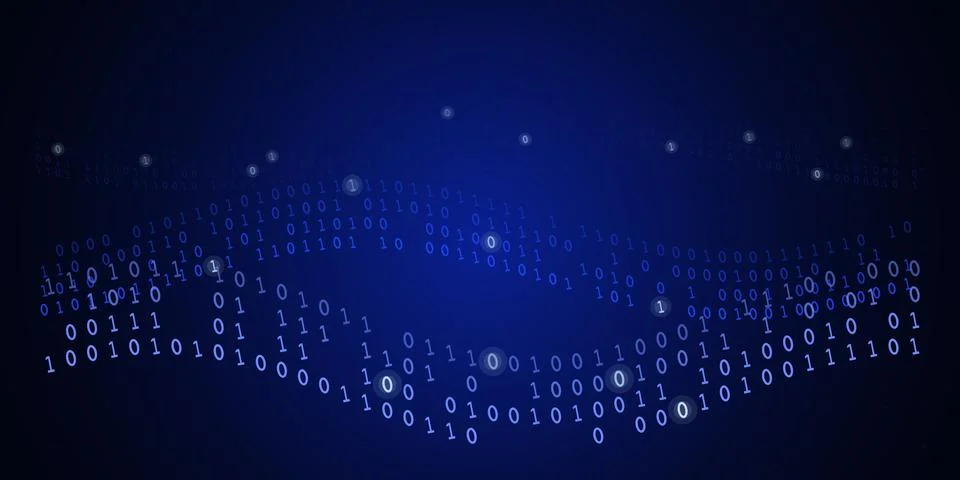 Blue Digital Data Waves With Layered Glowing Characters Stock Illustration