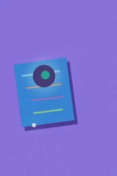 A blue digital document UI icon with colorful lines and a circular logo flo.. Stock Illustration