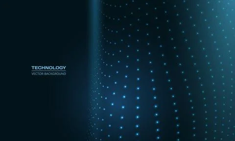 Blue digital dotted abstract background with glowing nodes and curved grid, deep Stock Illustration