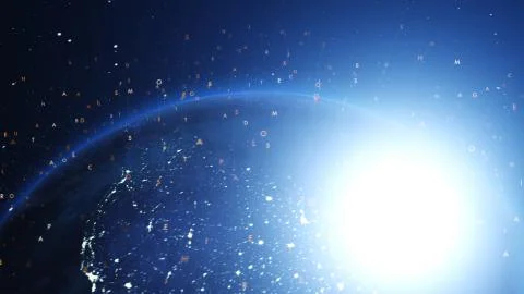 Blue digital earth covered with lines. Network concept. Stock-Illustration
