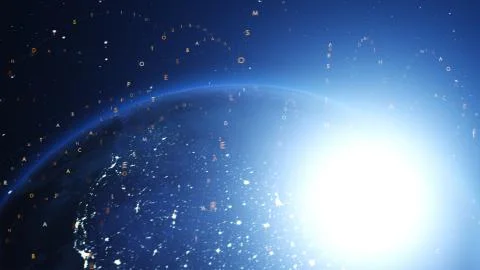 Blue digital earth covered with lines. Network concept. Illustration