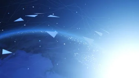 Blue digital earth covered with lines and triangles. Network concept. Stockillustratie