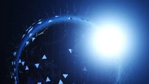 Blue digital earth covered with lines and triangles. Network concept. イラスト素材