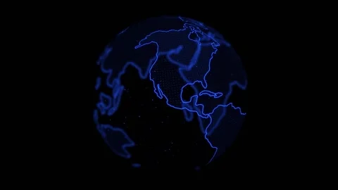 Blue digital Earth HUD Spin Stock Footage 145443448