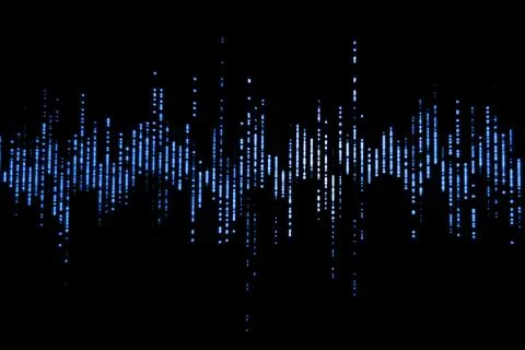 Blue digital equalizer audio sound waves on black background, stereo sound Stock Illustration
